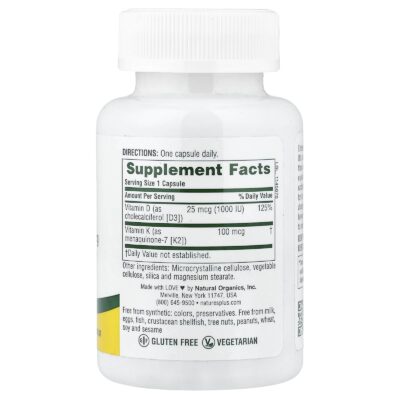 NaturesPlus Vitamin D3 1000 IU & K2 MK-7 100 mcg, 90 Vegetarian Capsules - product photo 2