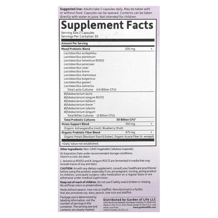 Garden of Life Dr. Formulated Probiotics Mood+, 60 Vegetarian Capsules - product view 2