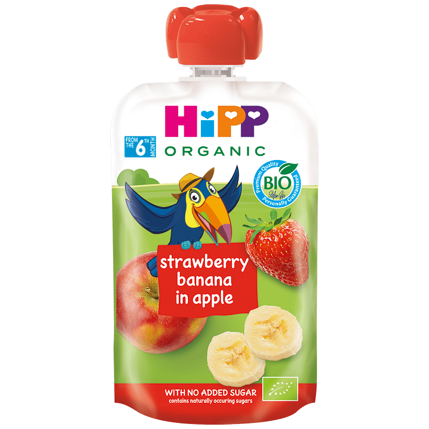 Hipp Organic Strawberry Banana in Apple Pouch 100 G - Product Photo 1 - Threeleaf Wellness Club HiPP Organic Strawberry Banana in Apple Pouch 100 g - product photo 1